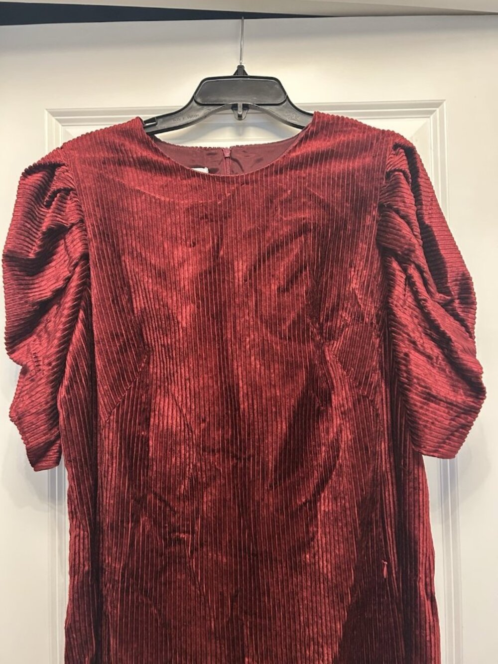 Akris Punto Red Corduroy Puff Sleeve Dress Womens 12 NWT Holiday $1290 Valentine - Picture 8 of 15
